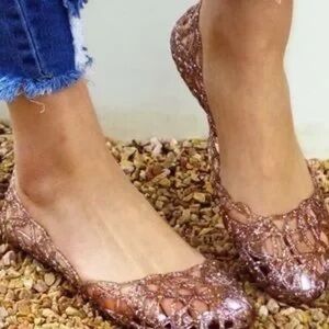 Sparkly pink jellies flats, jelly shoes